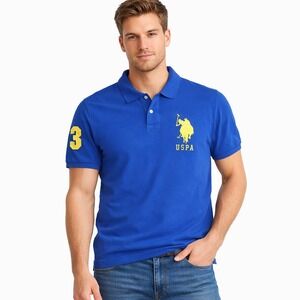 US Polo Assn Mens Blue Short Sleeve Polo Size Large Preppy Golf Classic Casual